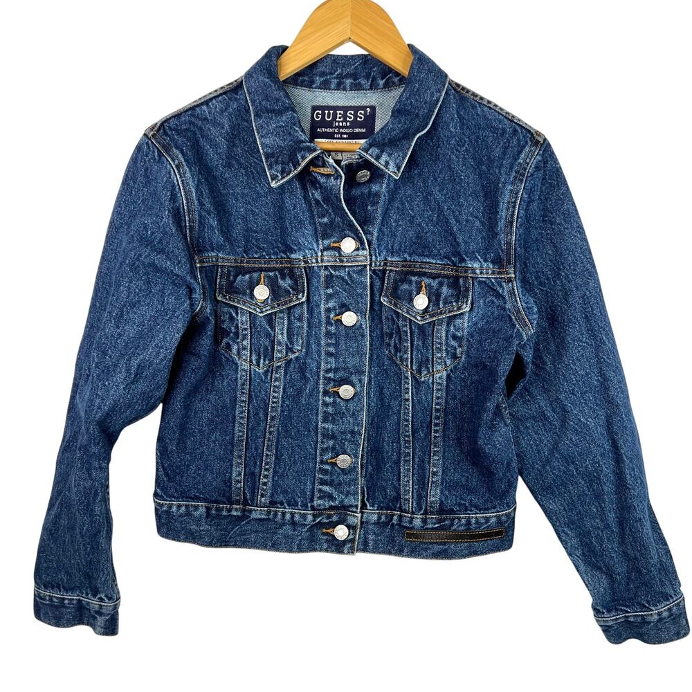 Vintage Guess Dark Denim Cropped Classic Jacket Small